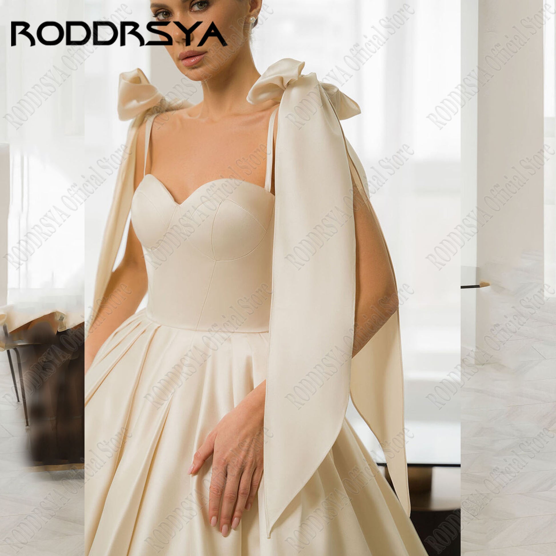 RODDRSYA Satin Mini Wedding Dress 2024 Bride Spaghetti Straps Sweetheart Lace U image 6