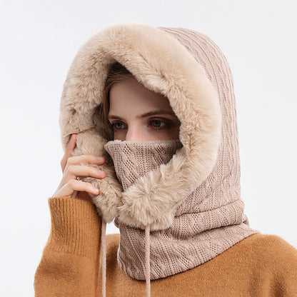 Women Beanie Hat Winter Balaclava Knitted Cap Hooded Face Mask Fluff Keep Warm  image 5
