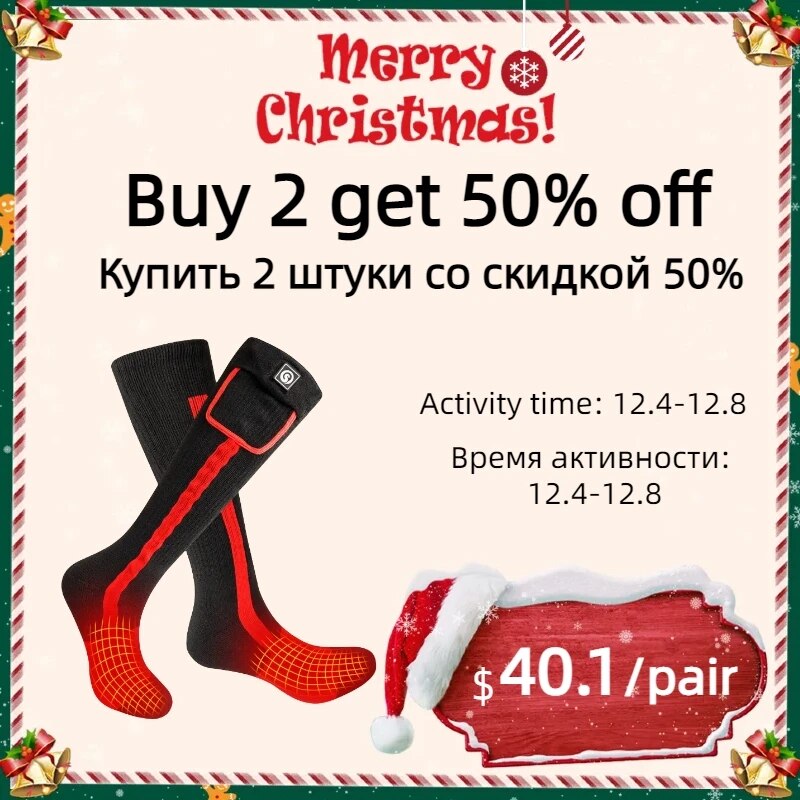 SNOW DEER Winter Heated Sock Rechargeable Battery Stocking Women Electric Heati image 1