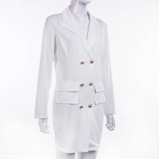 Women Formal V Neck Blazer with Long Sleeves and Double Breasted Desi