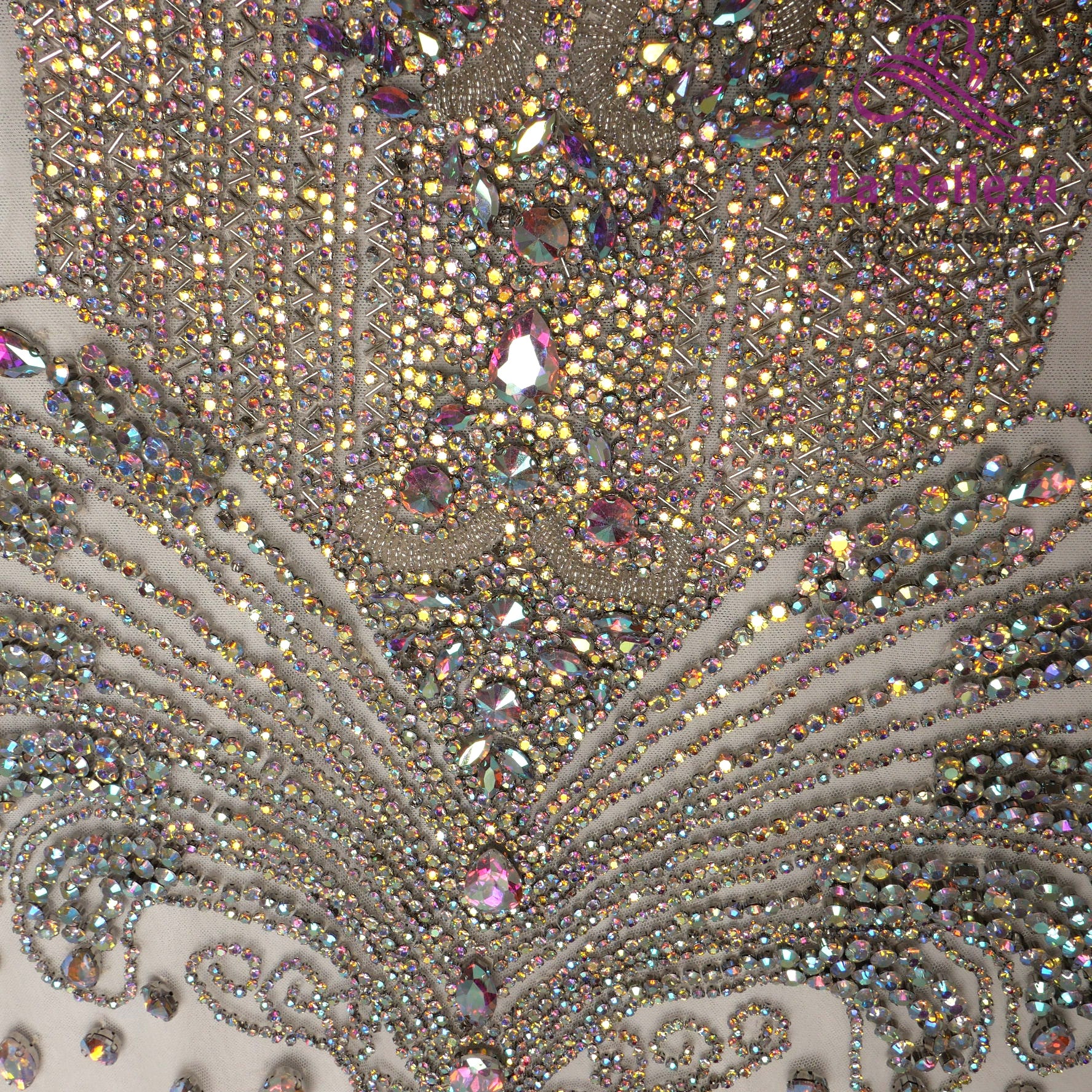 La Belleza black AB  rose gold silver Red crystal rhinestone long rich bodice a image 13