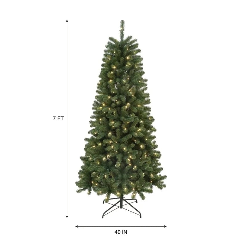 7 ft Bridgeport Spruce Artificial Christmas Tree with 300 Warm White LED, Metal image 2