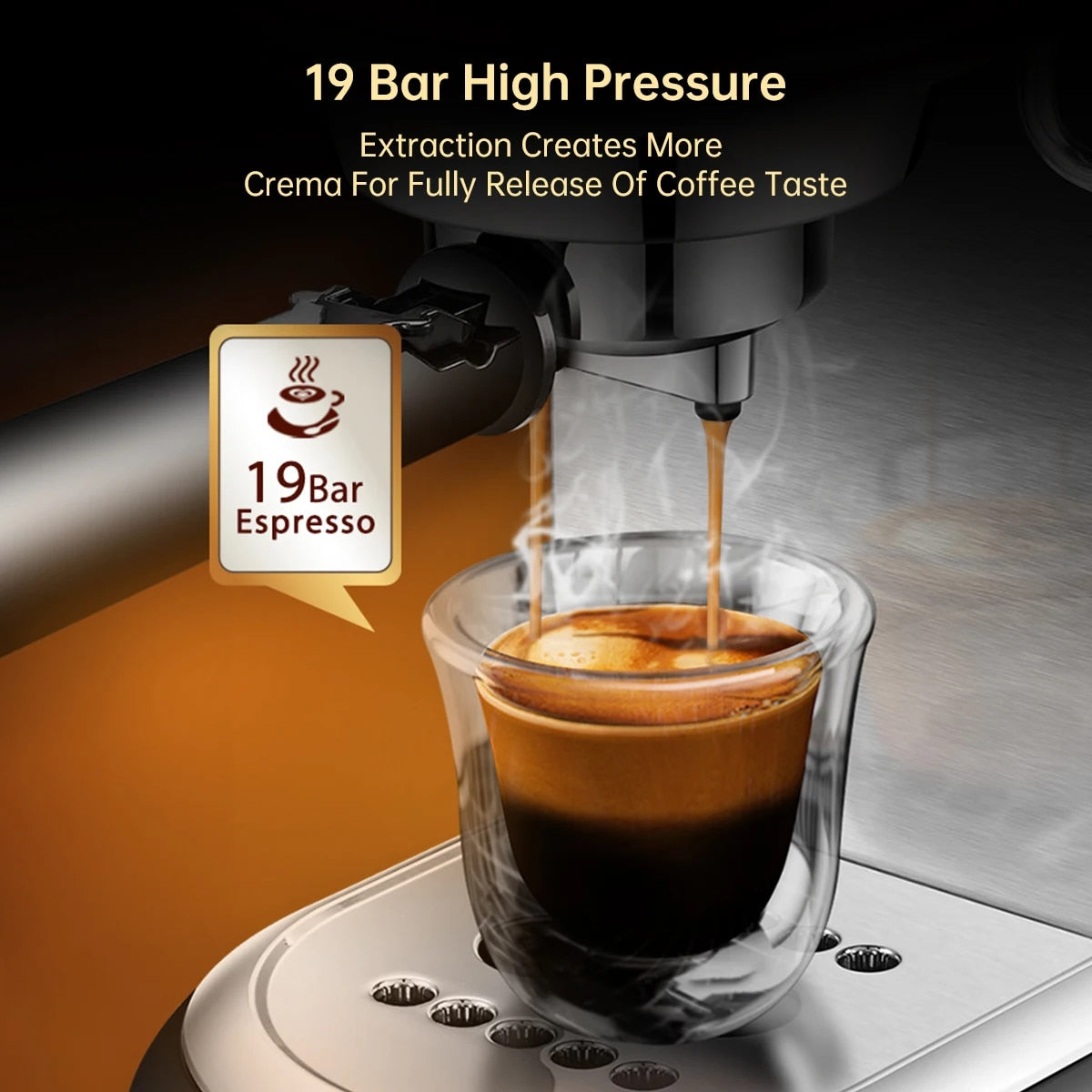 HiBREW Coffee Maker Cafetera 19 Bar Inox Semi Automatic Super Slim ESE POD& Pow image 8