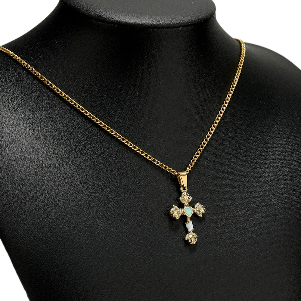 5pcs Stainless Steel Gold Color Plated Enamel Flower Cross Charms Findings Wome image 9