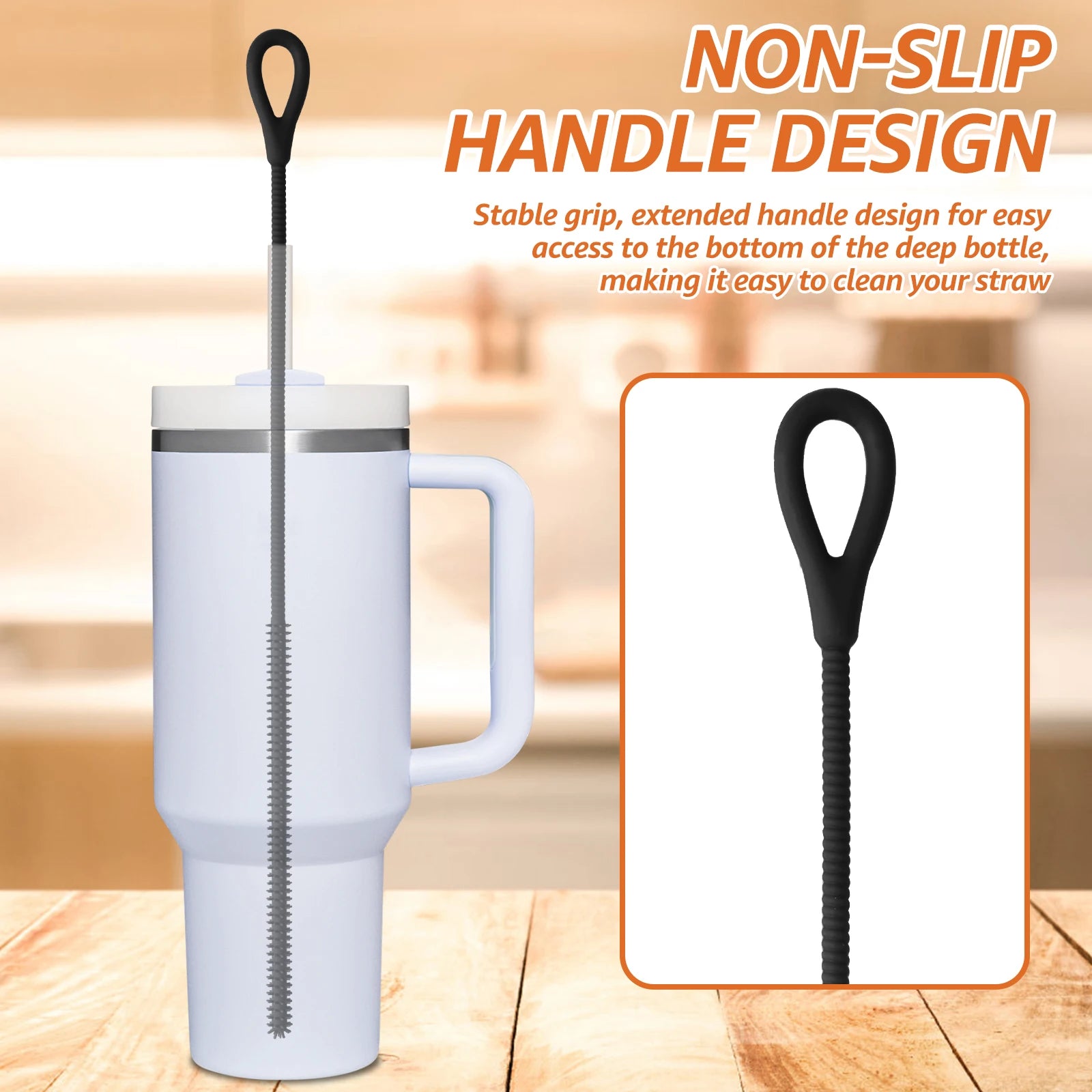 2 Pcs 6mm and 9mm Silicone Straw Brushes Reusable Straws Deep Cleaning Brush Lo image 6