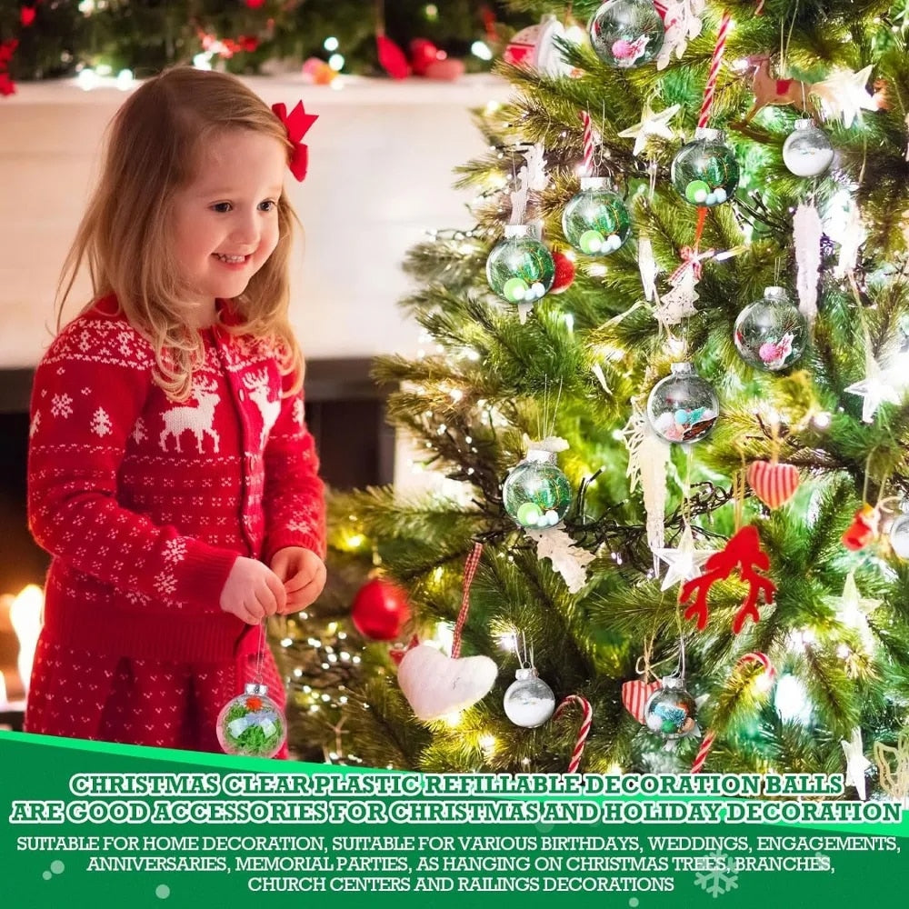 50 Pcs Clear Plastic Ornaments with Lid Rope Hanging Christmas Fillable Balls O image 4