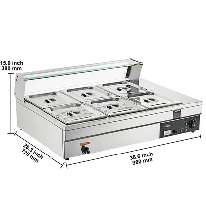 VEVOR Commercial Electric Soup Food Warmer with 3/6/10/12 Pans Stainless Steel