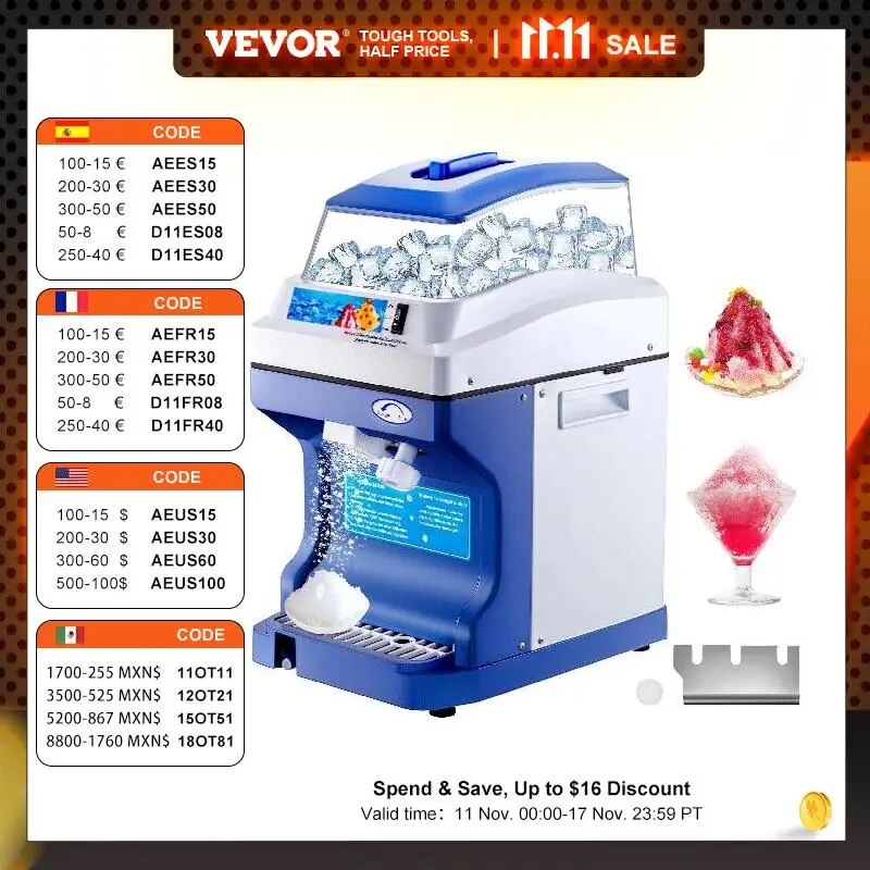 VEVOR 120/200 KG/H Electric Ice Shaver Branch Crusher Chopper Smoothie Blender image 1