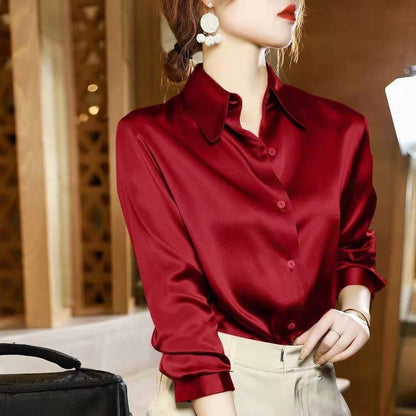2024 Summer Trend Fashion Women's Casual Elegant Satin Long Sleeved Shirt Offic image 6