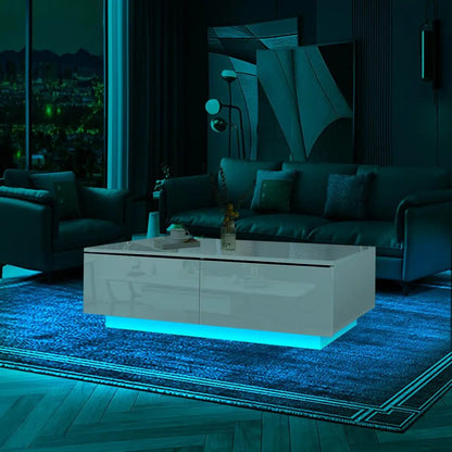 RGB LED Tea Table End Table For Home Office Coffee Table Wooden 4 Drawers Magaz image 5