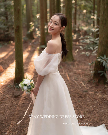 XPAY Simple A Line Silk Organza Korea Wedding Dresses For Photo shoot Off the S image 3