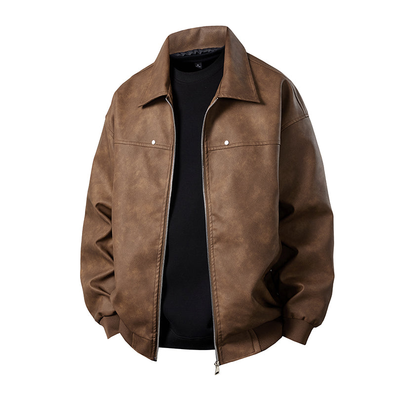 Men Fashion Trend Autumn Winter Outdoor Highquality Imitation Leather Jacket Co image 1