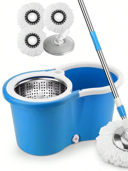 Spin Mop Bucket Set with Soap Dispenser 360°Rotating 2 Microfiber Heads 61" Adj image 1