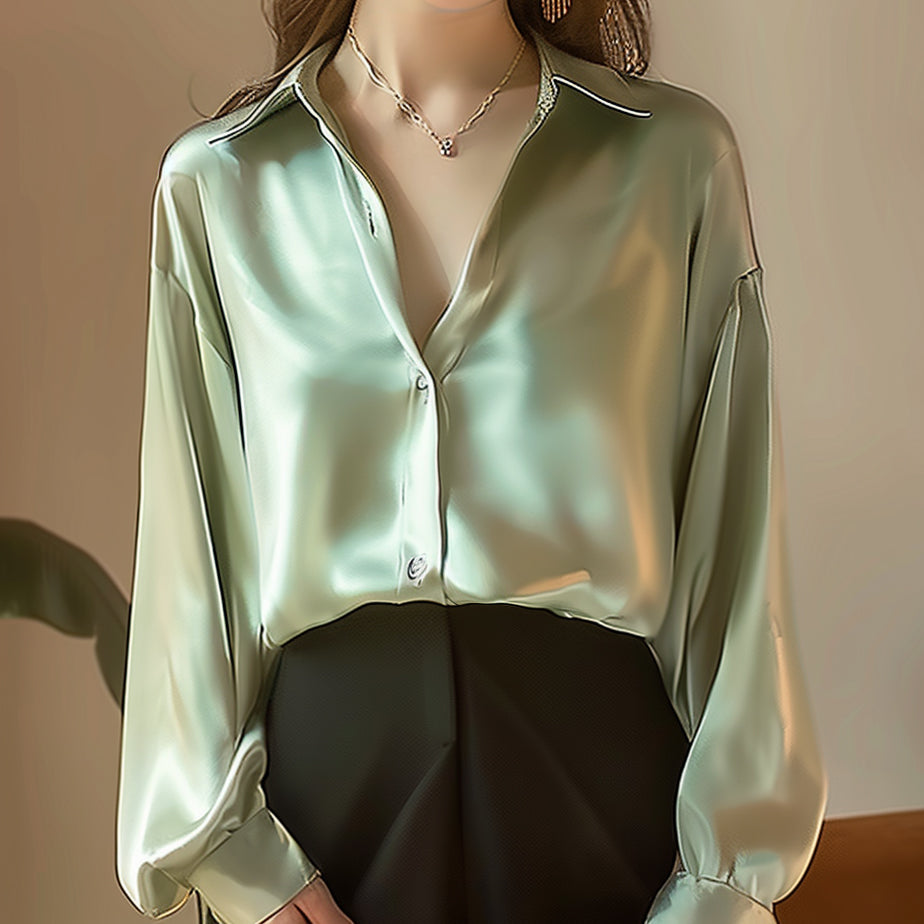 2024 Summer Trend Fashion Women's Casual Elegant Satin Long Sleeved Shirt Offic image 8