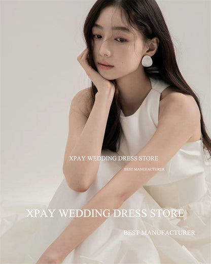 XPAY O Neck Korea Wedding Dresses Ruched Tiered Cut Out Back Wedding Pograph image 1