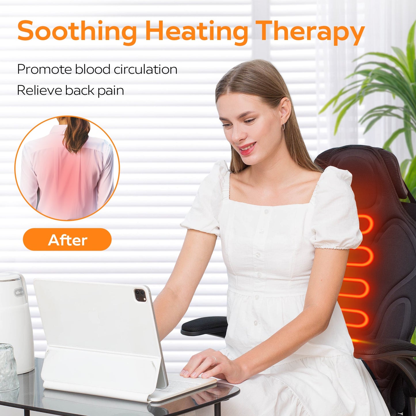 Vibration Massage Seat Cushion with Heat, 6 Vibrating Motors, Back Massager for