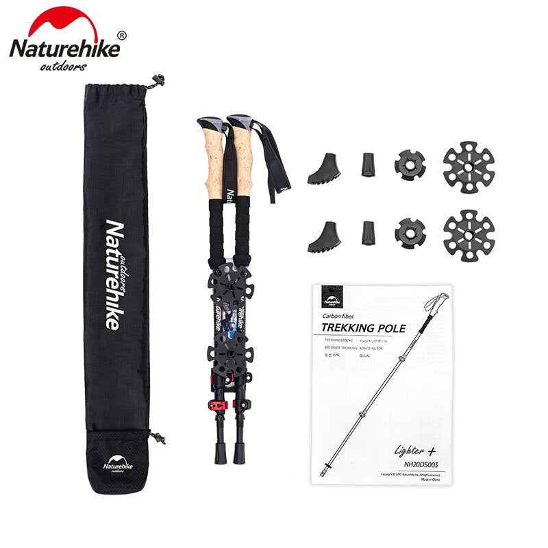 Naturehike Trekking Poles 2pcs Carbon Fiber Collapsible Telescopic Sticks Light image 0
