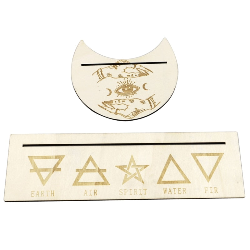 2Pcs Wooden Card Holder Stand Rectangle Moon Shape Altar Display Wood Board for image 4