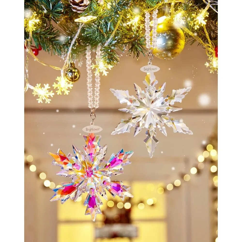 Snowflake Ornaments, 2 Packs 4" Snowflake Crystal Christmas Ornaments, Christma image 3