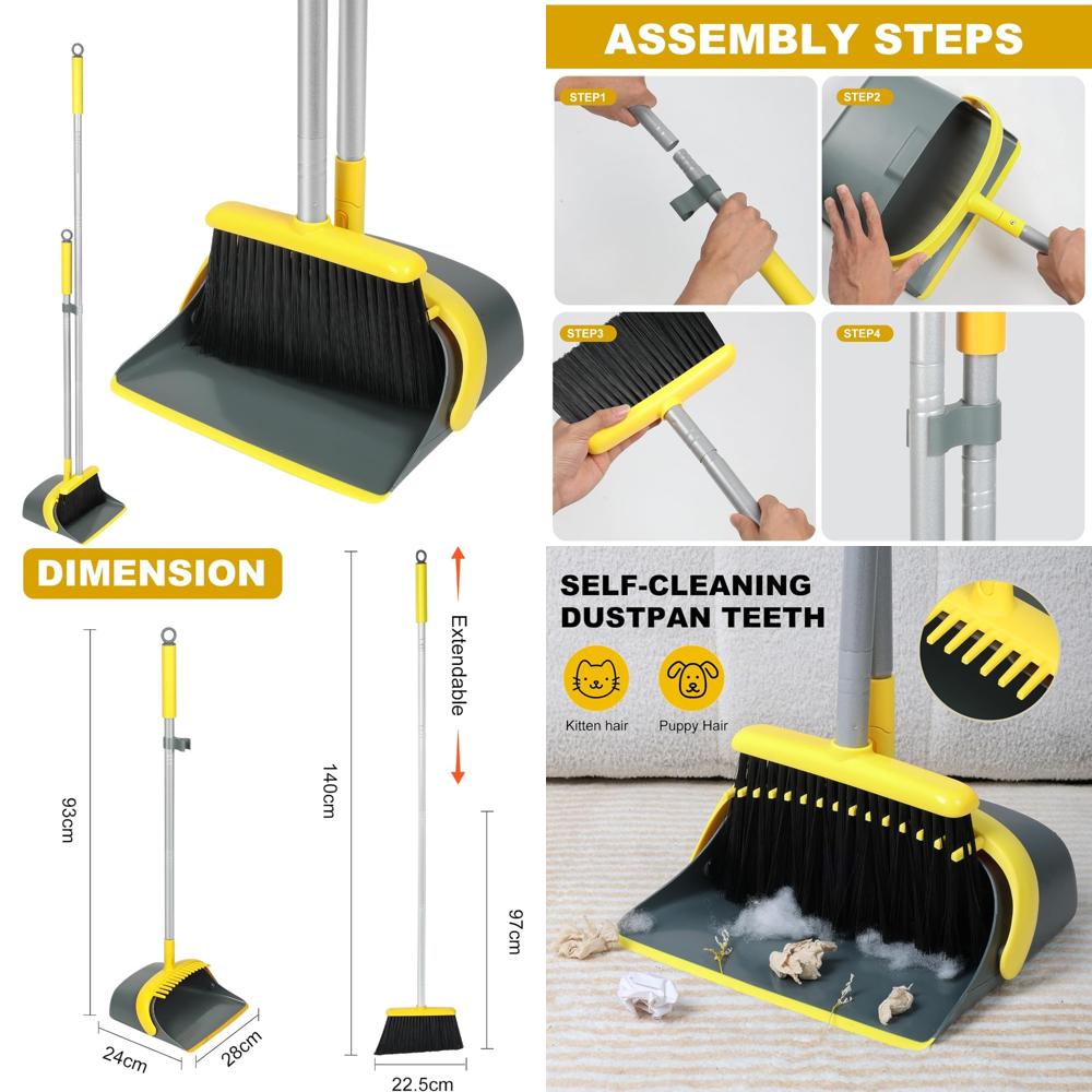broom and dustpan set with 54 inch long handle - Suitable dust pan and brush com image 1