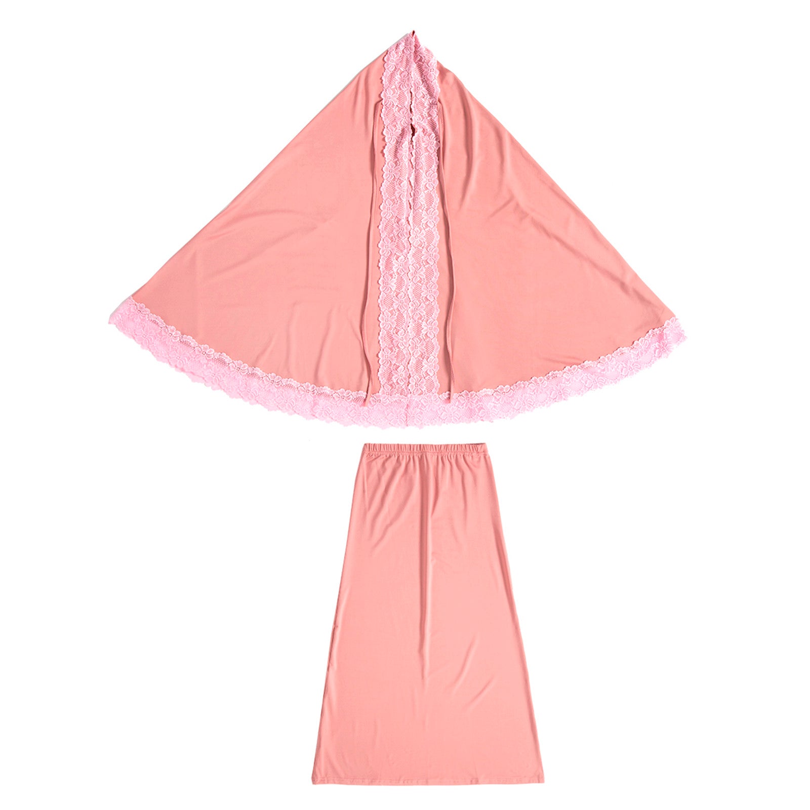 2 Piece Set Prayer Garment Lace Dress Robe Muslim Kids Girls Abaya Gowns Overhe image 0