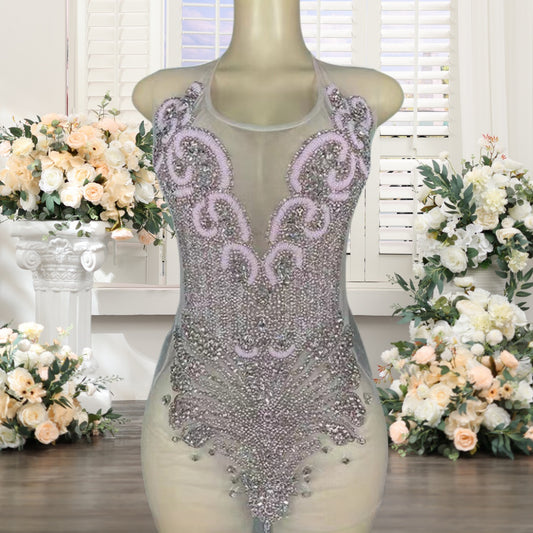 Crystal Beading Sheath Homecoming Dresses Short for Girls 2025 Crew Neckline Di