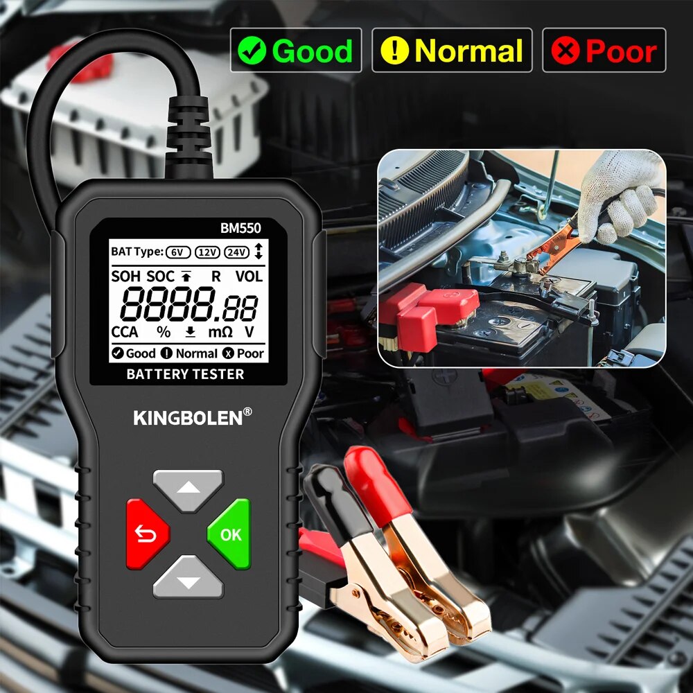 KINGBOLEN BM550 Car Battery Tester 6V 12V 24V 100-2000 CCA Battery System Detec image 4