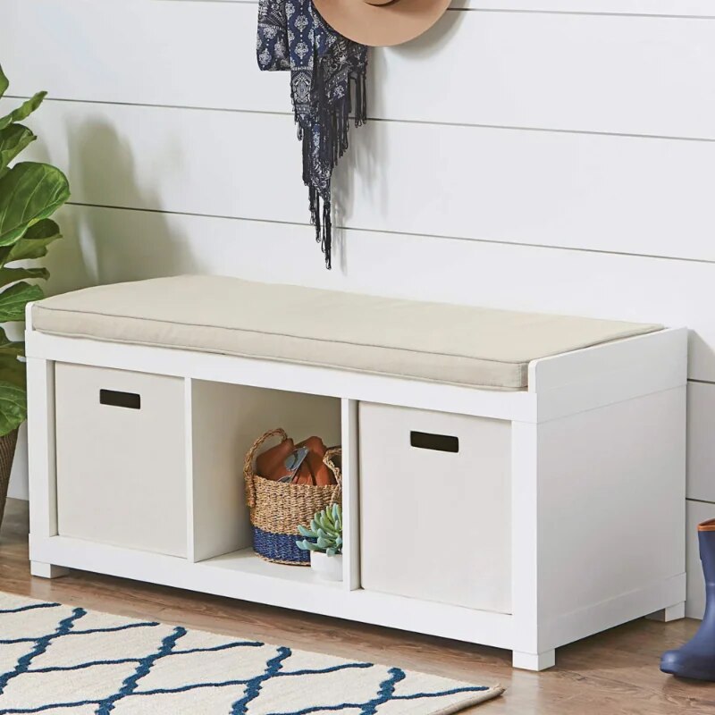 3-Cube Storage Bench, White image 1