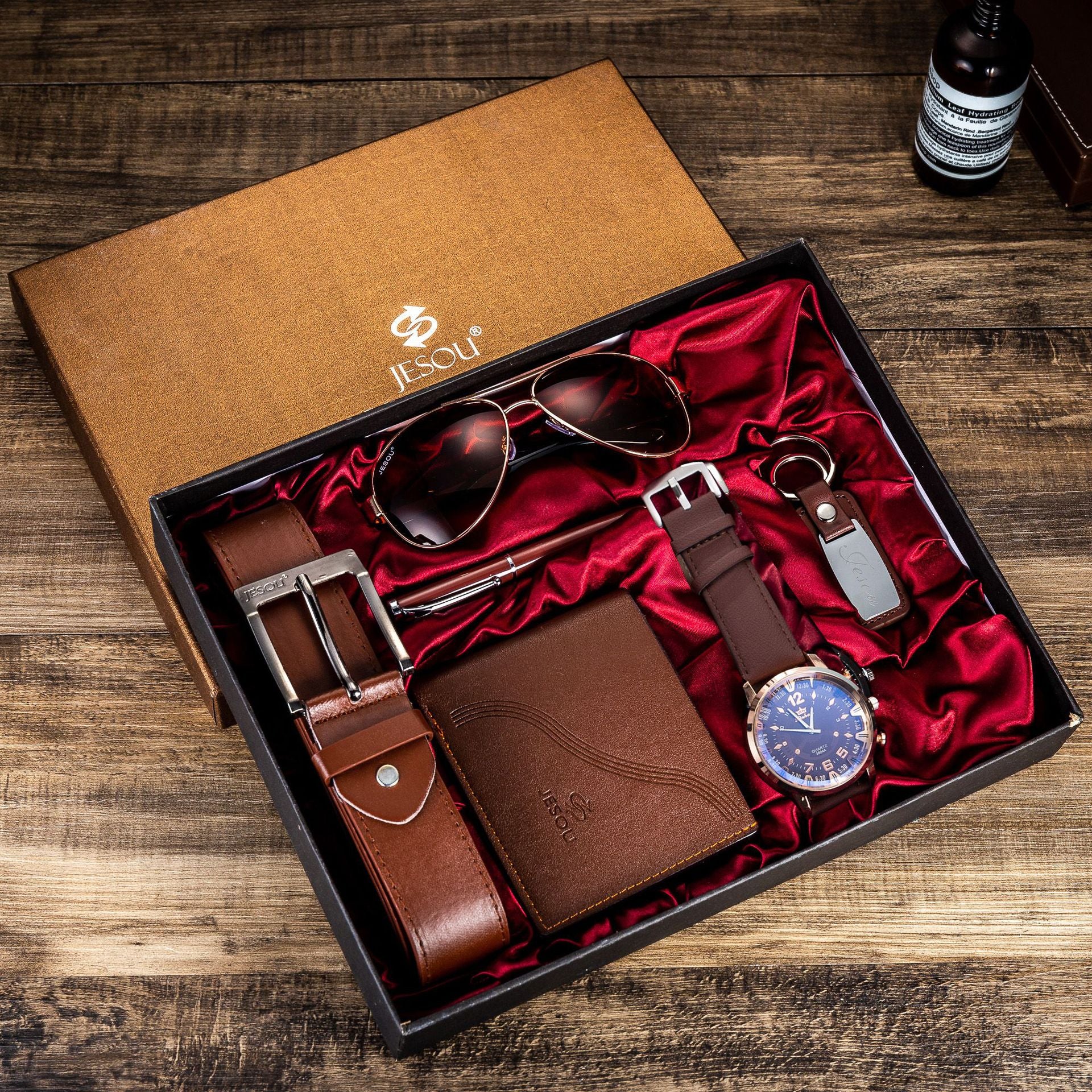 Gift Business Luxury Company Mens Set 6 in 1 Watch Glasses Pen Keychain Belt Pu image 1