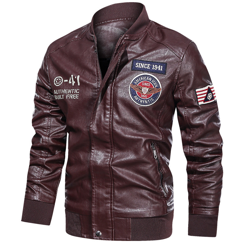 Spring and Autumn Men's Motorcycle Suit Leather jacket Color blocking American  image 2