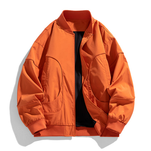 V-Neck Baseball Jacket Oversize Men's Windbreaker Aviator Coat Fashion Patchwor