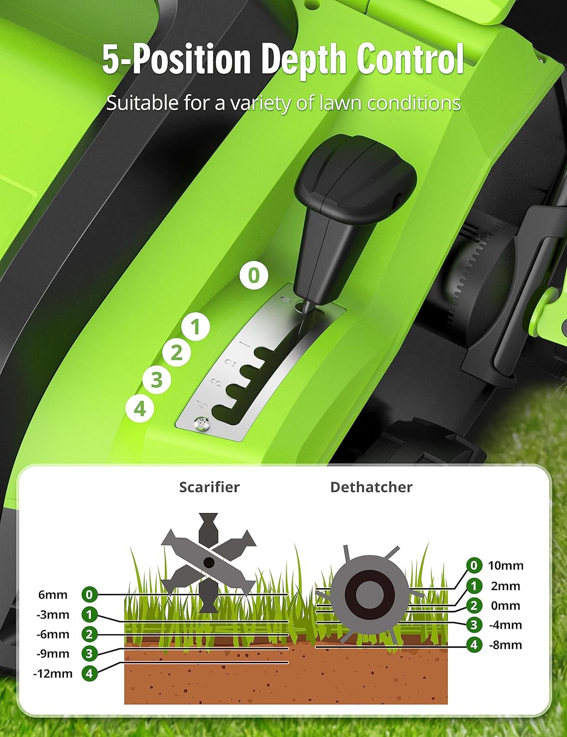 16 15 Amp Electric Dethatcher Scarifier, Lawn with 5-Position Depth Adjustment image 4