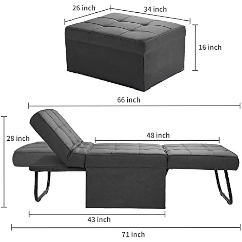 Sofa Bed, 4 in 1 Multi-Function Folding Ottoman Breathable Linen Couch Bed with image 4