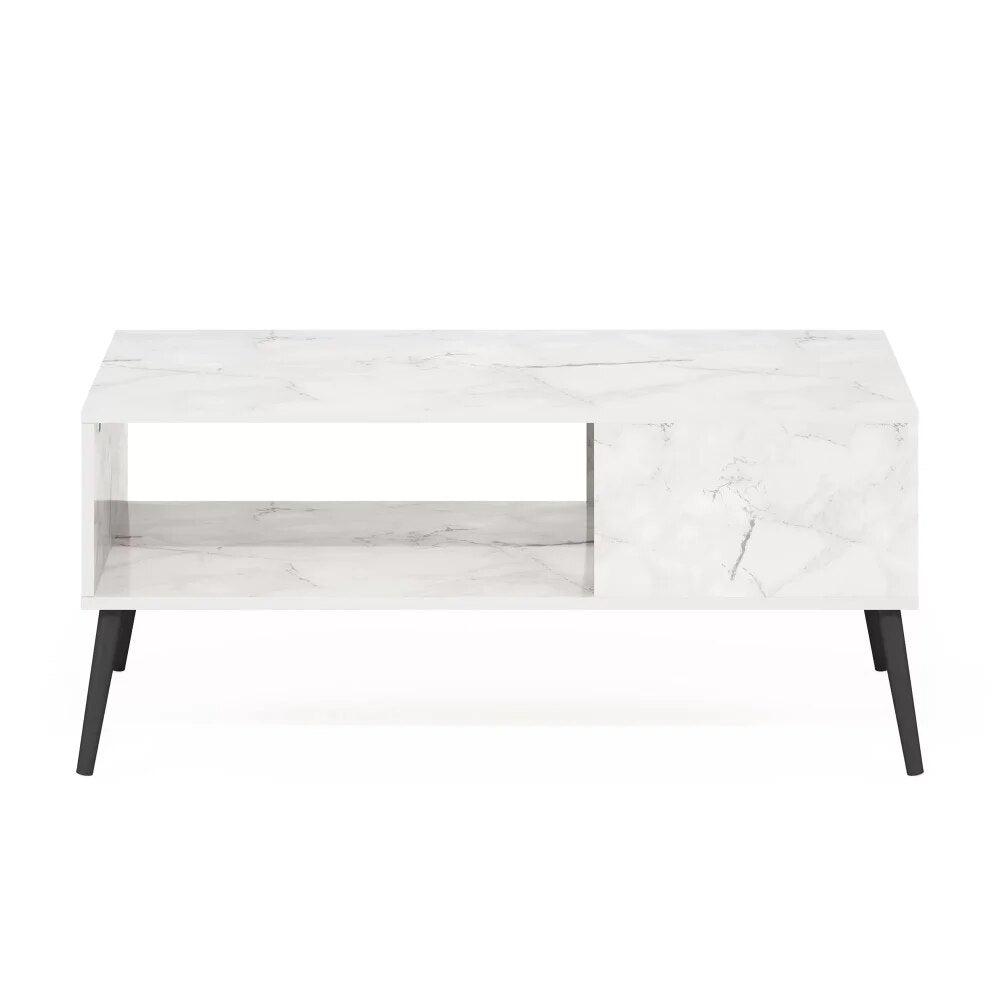 Claude Mid Century Style Coffee Table with Wood Legs, Marble White image 4