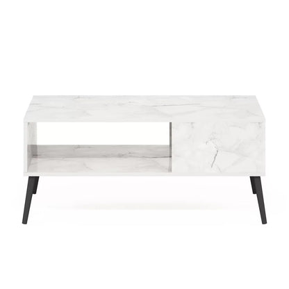 Claude Mid Century Style Coffee Table with Wood Legs, Marble White image 4