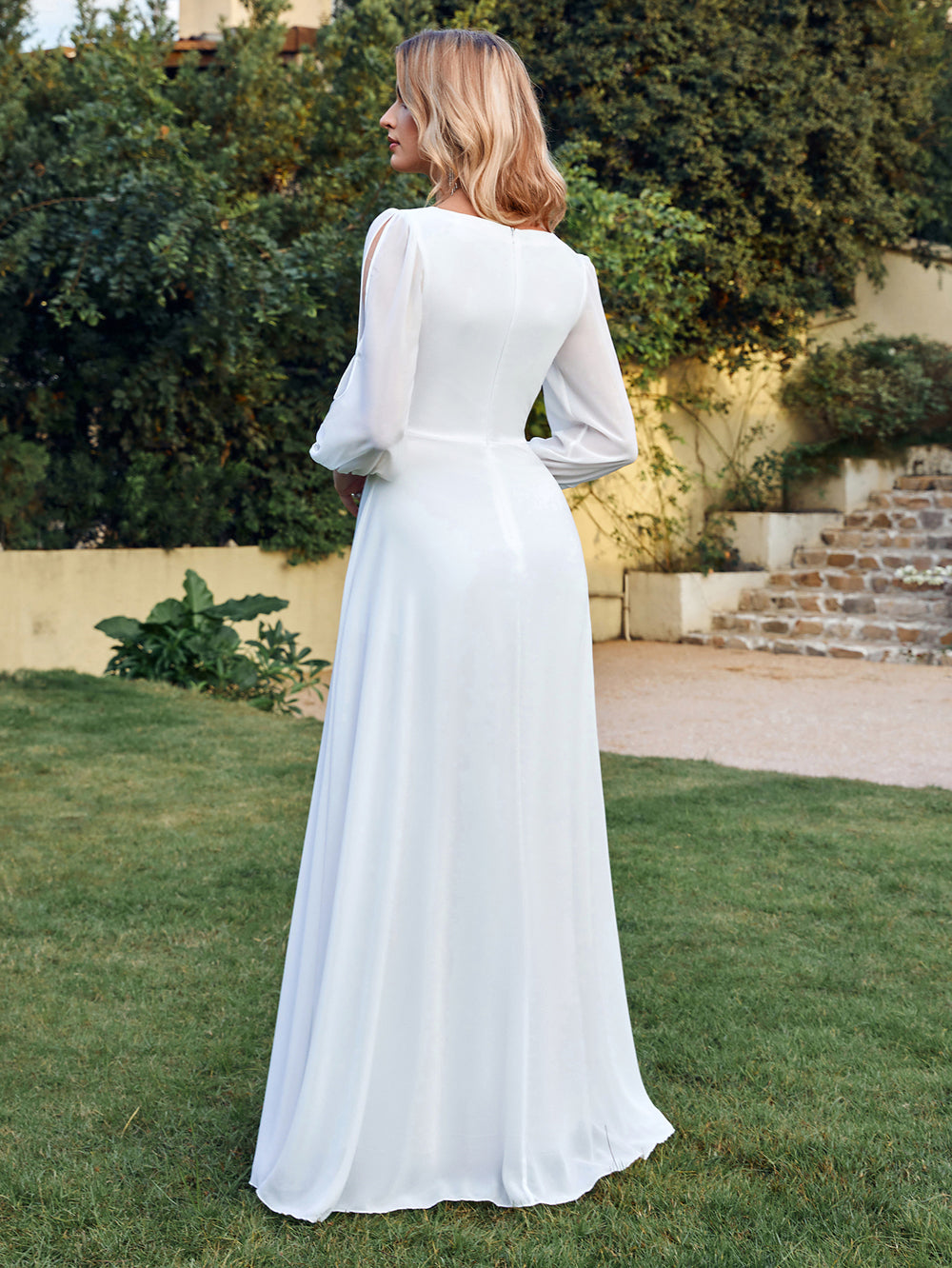 MisShow Simple Split Sleeve Wedding Dress Romantic Ivory Chiffon Long Wedding G image 4