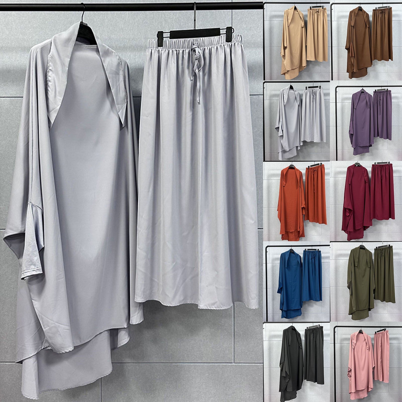 Muslim Plus Size Two Piece Set Long Shirt Long Skirt Robe Set Solid Colour Casu image 9