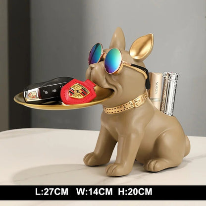 Fancy Bulldog Statue with Tray and Bin Living Room Desk Decoration Nordic Dog S image 2