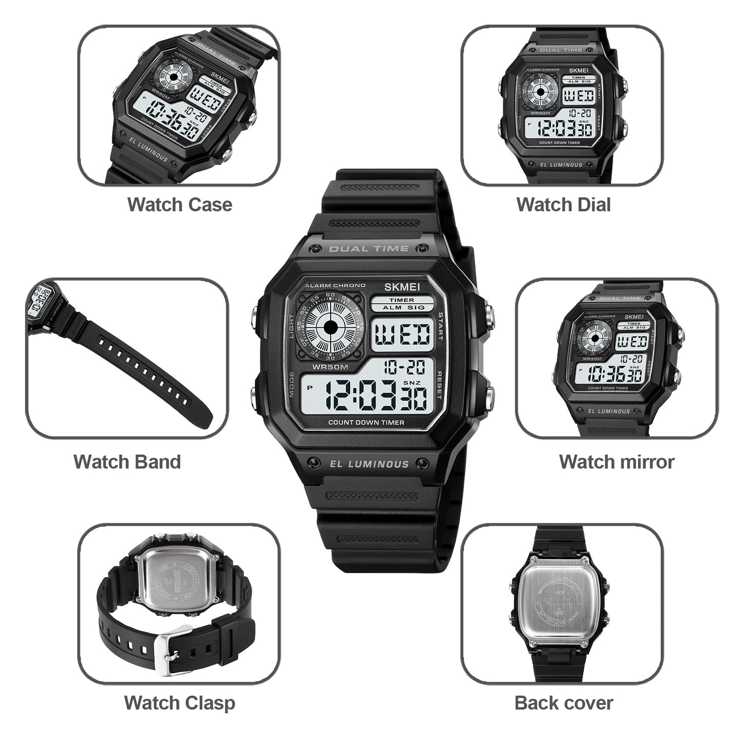 SKMEI Japan Digital Movement Countdown Sport Watches Mens Multifunction 5Bar Wa image 6