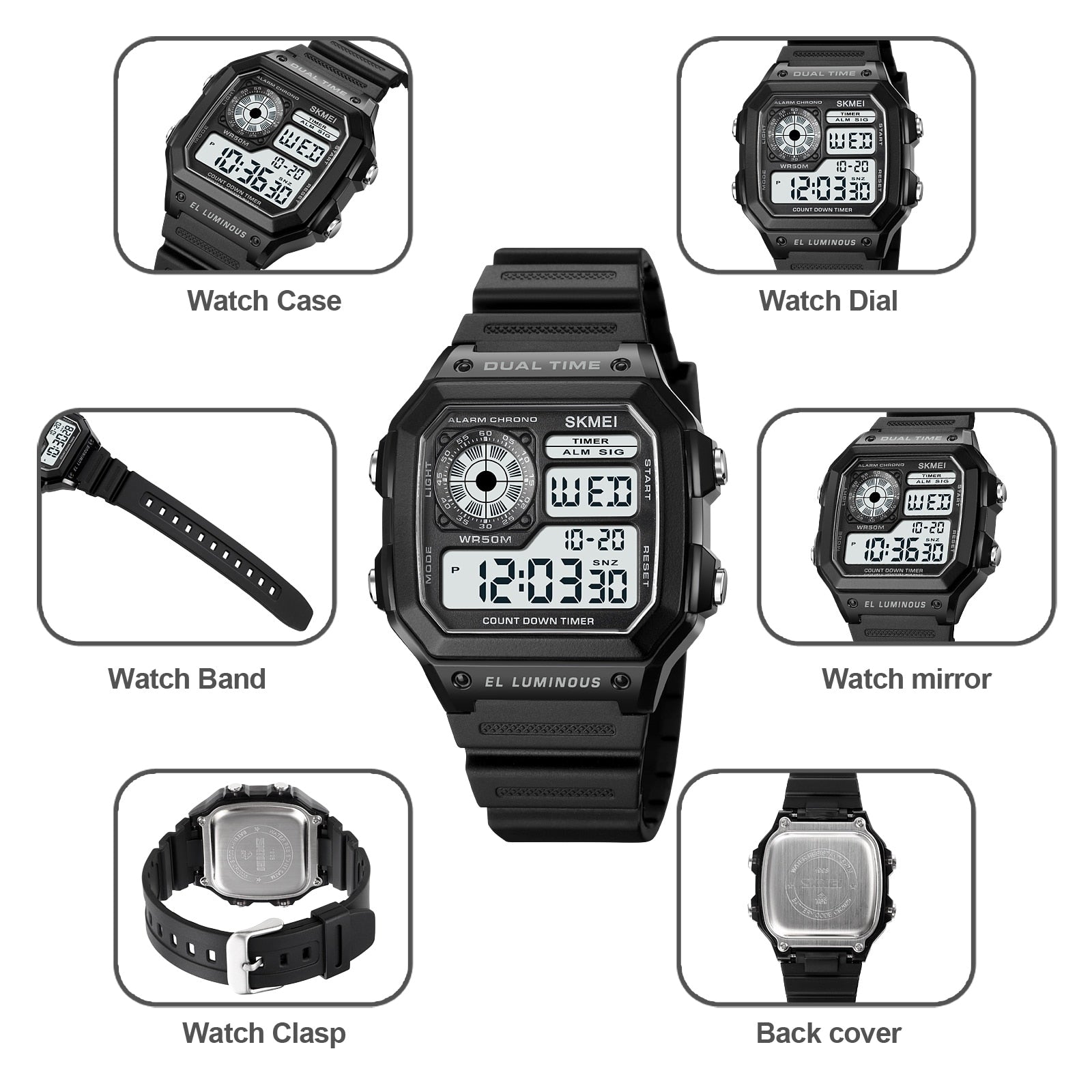 SKMEI Japan Digital Movement Countdown Sport Watches Mens Multifunction 5Bar Wa image 6