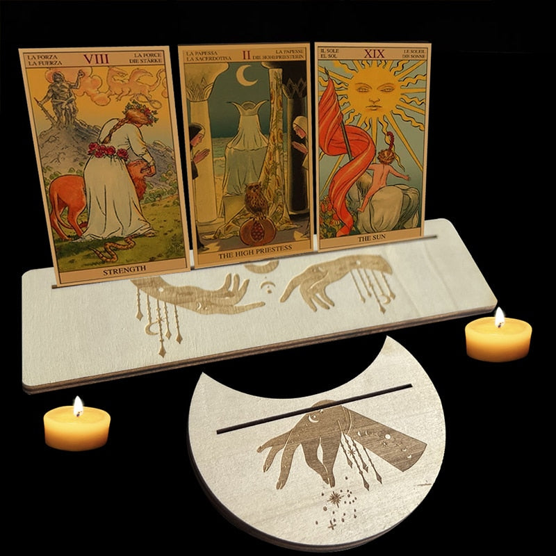 Wooden Stand for Tarot Moon Shape Rectangle Card a Set Altar Stand Wood Display image 4