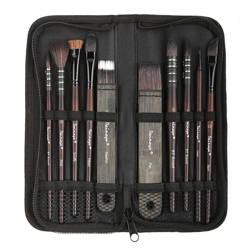 Dainayw 10 Pcs Watercolor Painting Brush Set Mop Organic Blue Squirrel Horse Ha image 1