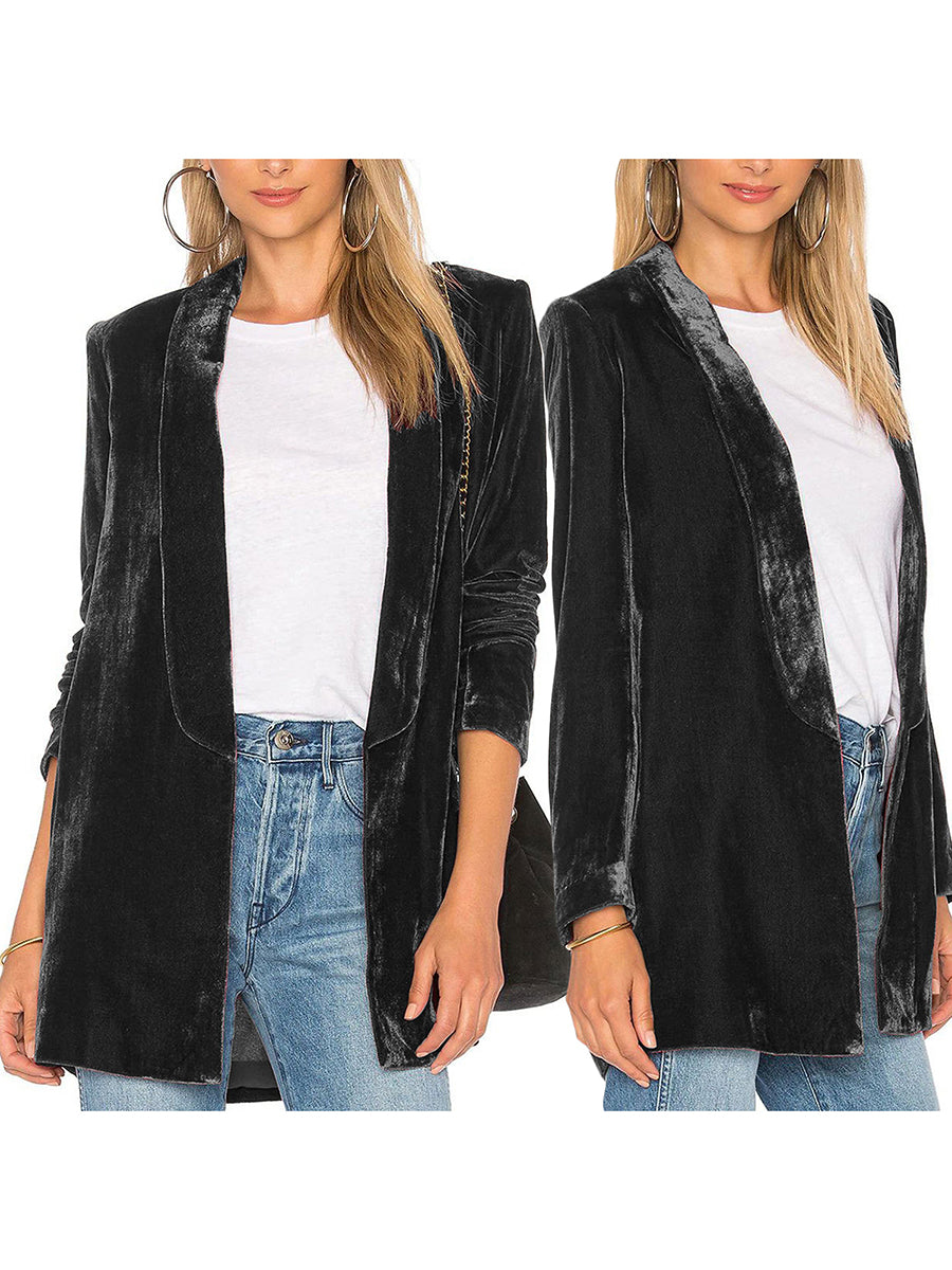 Women Casual Pleuche Blazer Adults Open Front Solid Color Long Sleeve Lapel Sui image 5