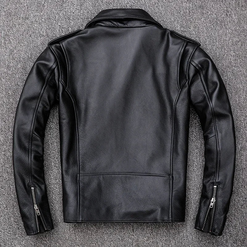 Spring Classical Motorcycle oblique zipper Jackets Men Leather Jacket Natural C image 4