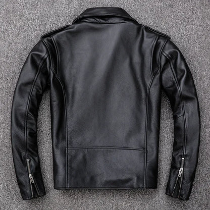 Spring Classical Motorcycle oblique zipper Jackets Men Leather Jacket Natural C image 4