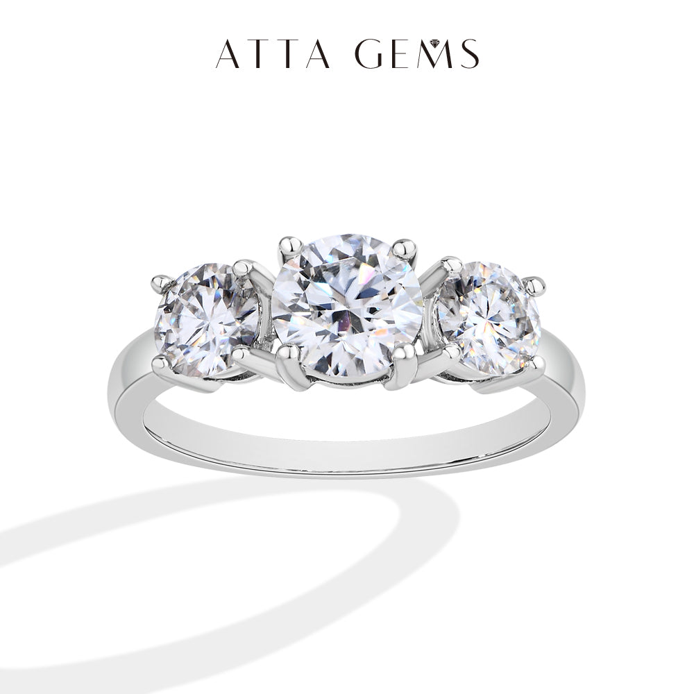 ATTAGEMS Three Round Cut Moissanite Rings S925 Sterling Silver 18K Gold Plated  image 1