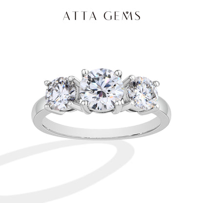 ATTAGEMS Three Round Cut Moissanite Rings S925 Sterling Silver 18K Gold Plated  image 1