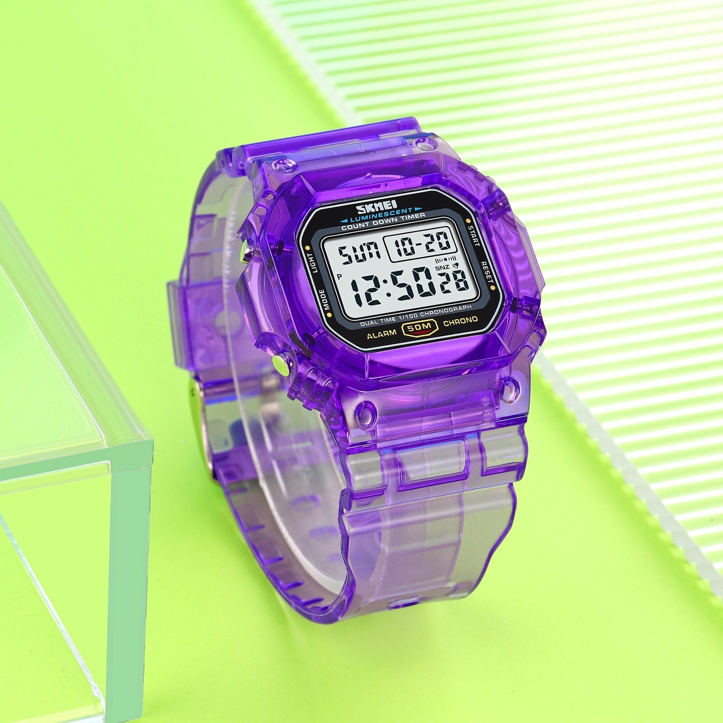 Skmei Countdown Back Light Digital Watches Women Fashion Transparent Pu Strap D image 6