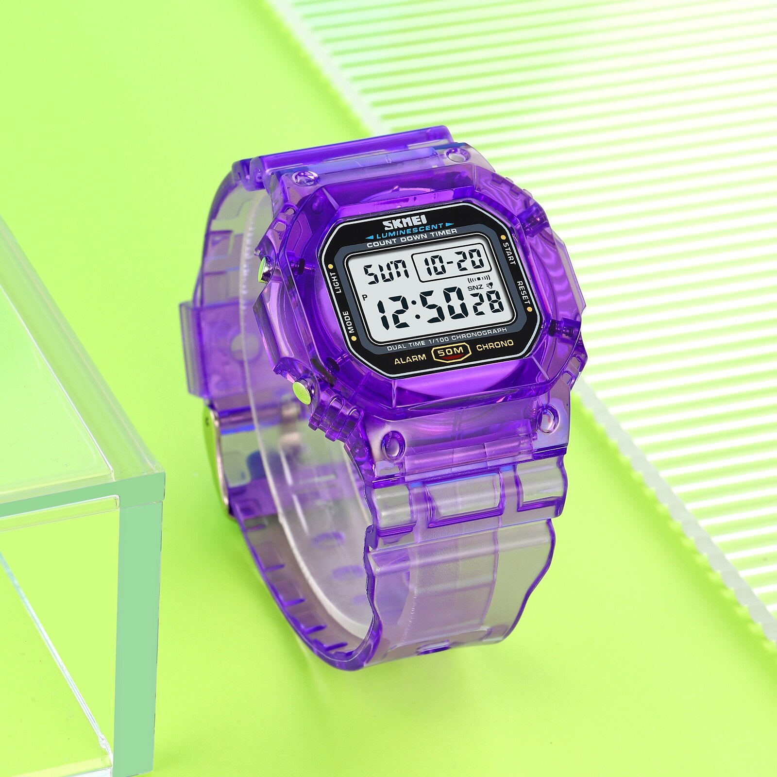 Skmei Countdown Back Light Digital Watches Women Fashion Transparent Pu Strap D image 6