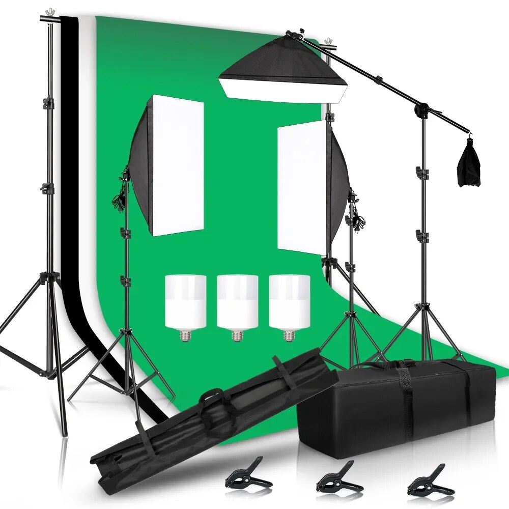 Photography Photo Studio Softbox Lighting Kit With 2.6x3M Background Frame 3pcs image 2